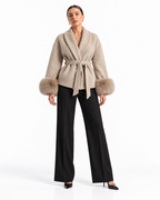 The Elara Fur-Cuff Wrap Jacket