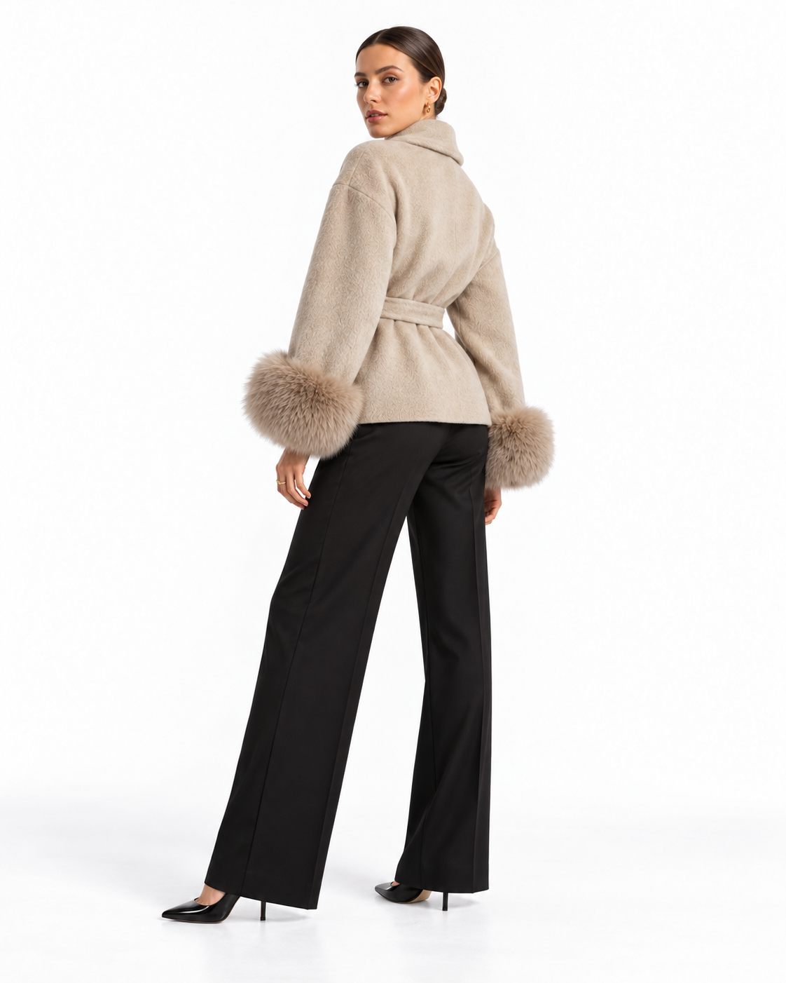 The Elara Fur-Cuff Wrap Jacket