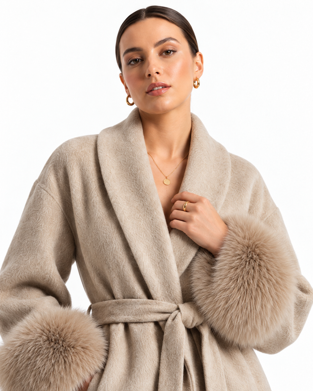 The Elara Fur-Cuff Wrap Jacket